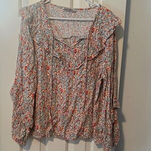 Sonoma Multicolor Floral Blouse with Ruffle Trim